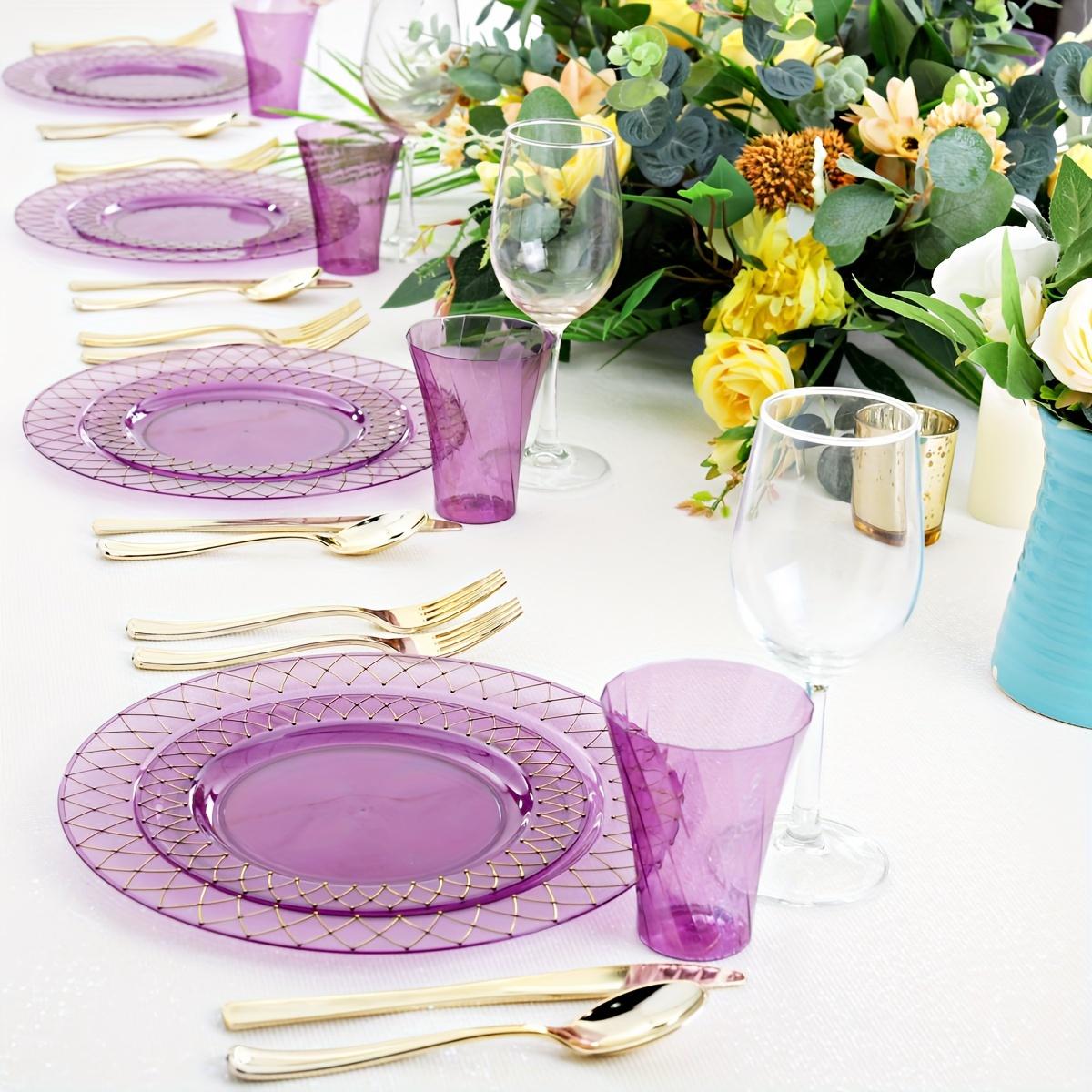 120 Purple Plastic Plates With Disposable Silverware& Cups - Purple Plastic Tableware Include 40 Purple Plastic Plates, 20 Purple Cups, 20 Plastic Utensils Set-Ideal For Partie