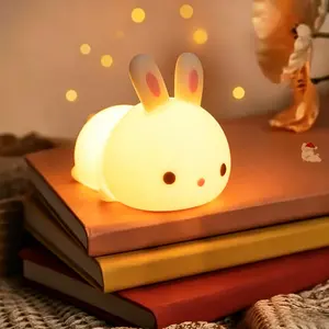 One Fire Night Light for Girls, Colored Lighting Squishy Bunny Lamp, 1200mah Dimmable, Kawaii Room Decor, Birthday Gifts for Girls