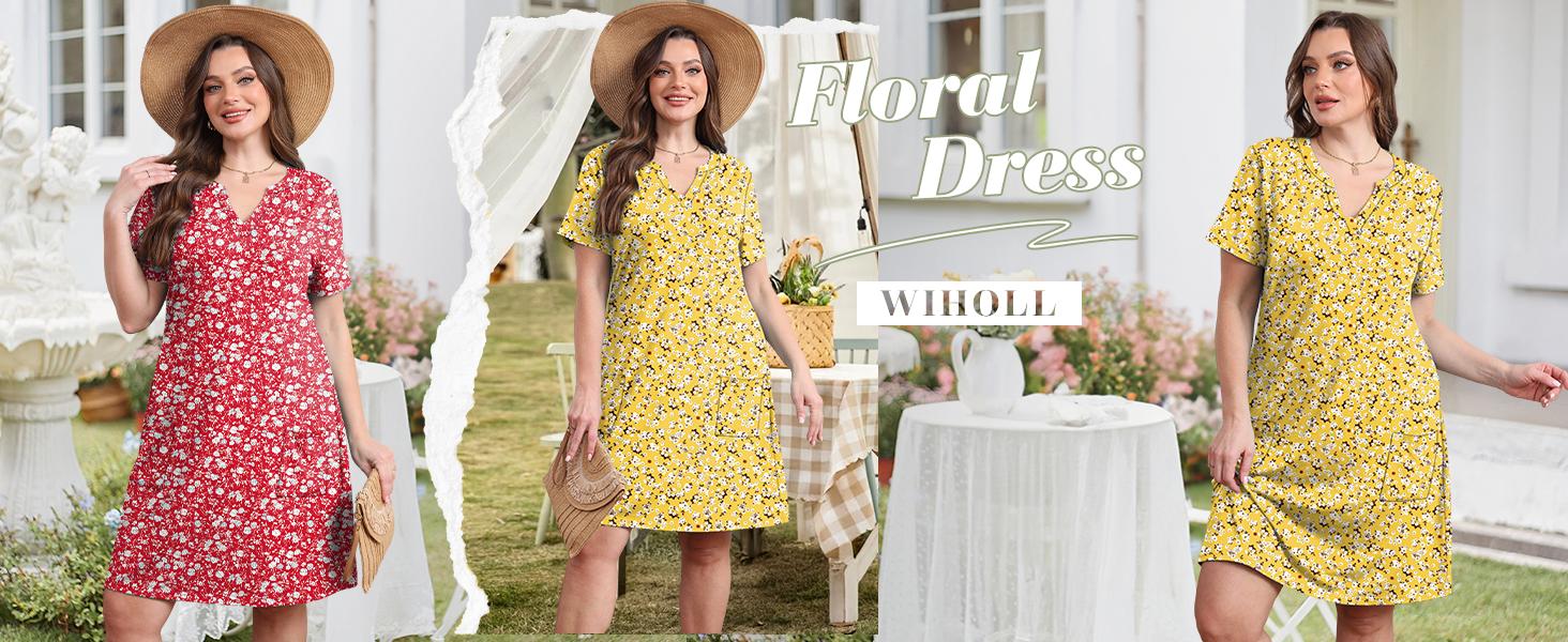 OFEEFAN  Summer Dress Dresses for Women 2026 Casual Summer V Neck Wedding Guest Dress Short Sleeve Fashion Beach Vacation Clothes