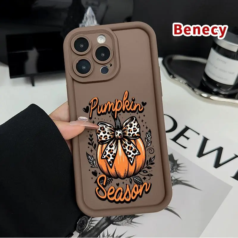 Silicone Mobile Phone Protector Case - E Pumpkin Bow Season Design, Electronic Phone Protective Cover for iPhone 16 Plus,16,15 Pro Max,14,13,12,11,X,XR, Soft Anti-Fall Shockproof Rugged Durable Anti-Scratch TPU Case with Raised Edges, Cellphone Protector
