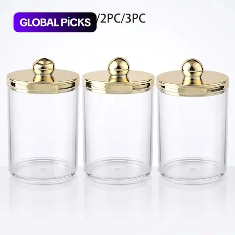 1/2/3 Pack Swab and Cotton Ball Pad Holder, Plastic Storage Container with Lid, Canister Container, Clear 10 oz Q-Tip Apothecary Jar, Bathroom Containers Dispenser #GLOBAL PICKS