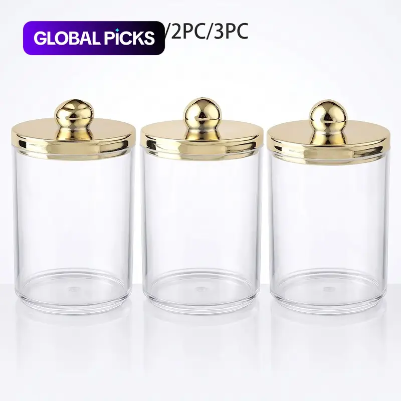 1/2/3 Pack Swab and Cotton Ball Pad Holder, Plastic Storage Container with Lid, Canister Container, Clear 10 oz Q-Tip Apothecary Jar, Bathroom Containers Dispenser #GLOBAL PICKS