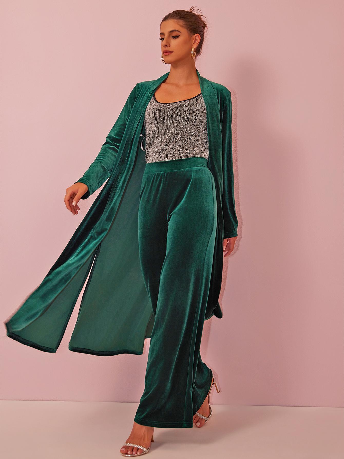 Joyfunear Women's Velvet Long Cardigan and Wide-Leg Pants Set