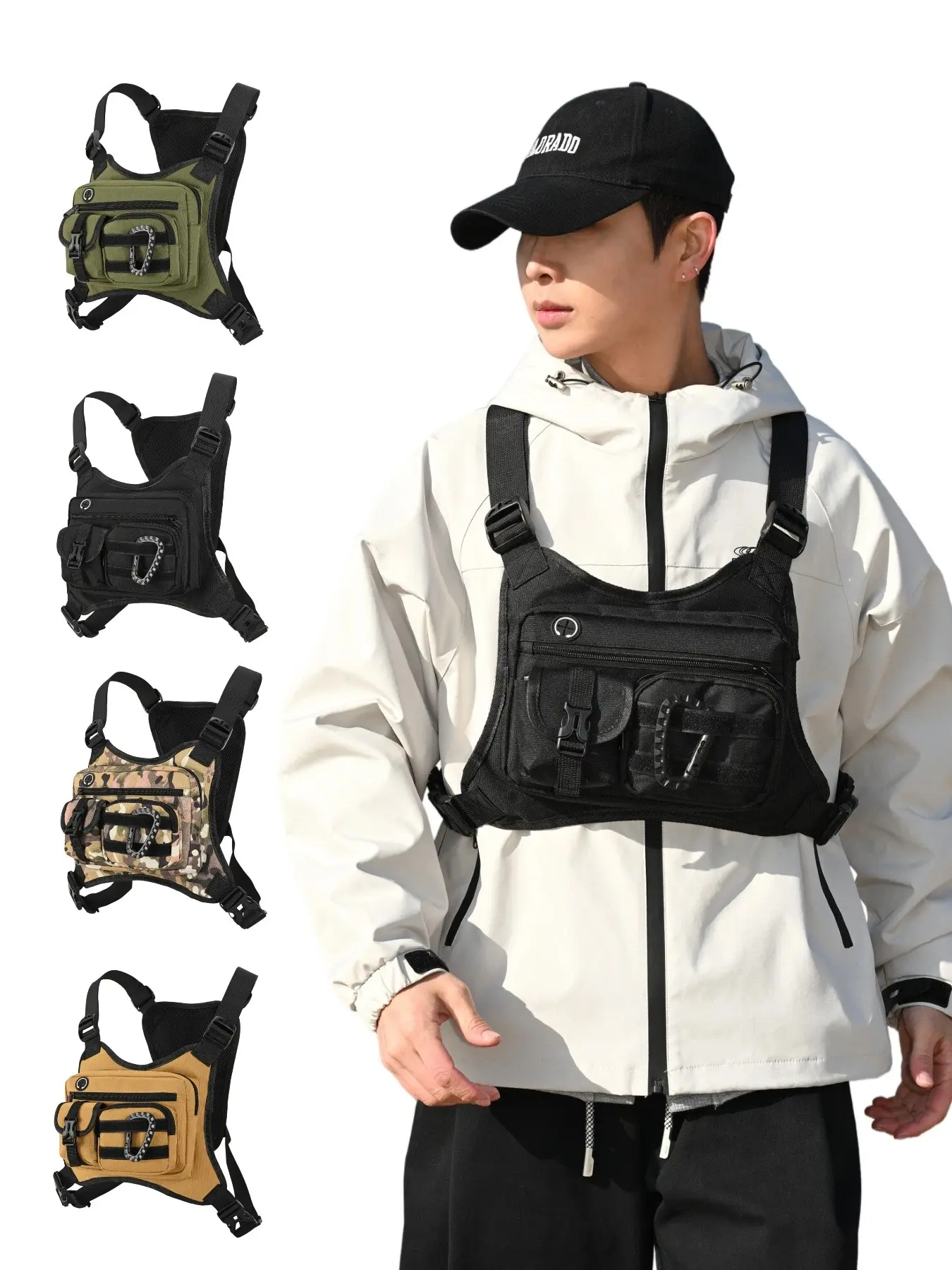 Multifunctional Outdoor Tactical Men's Chest Bag, Breathable Mesh Cycling Vest Pouch, Multiple Pockets Storage Front Backpack