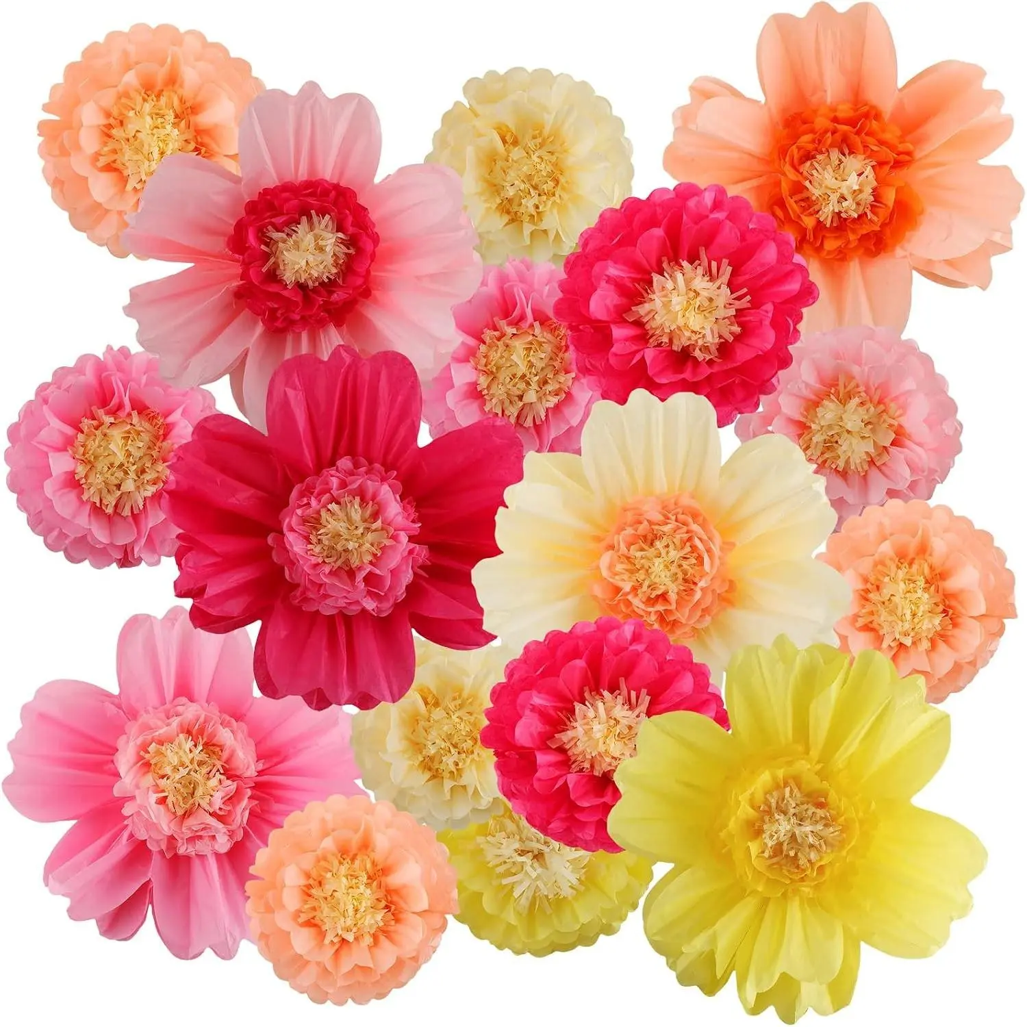 12 Pcs Large Tissue Paper Flowers, 10'' & 20'', Fresh Colors | Giant Crepe Paper Flowers for Wall Decorations Backdrop, Mexican Wedding Birthday Carnival School PartyGift
