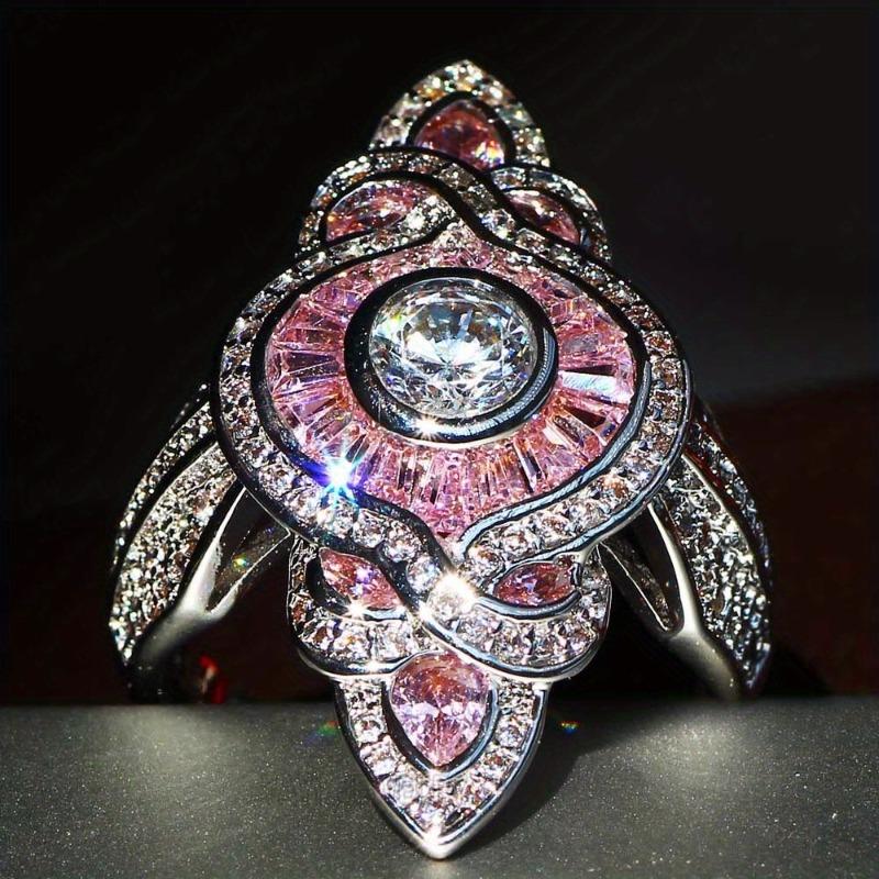 Sparkling Luxury Pink Zircon Channel Set Couple Rings, Promise Rings for Wedding Engagement Eternity, Romantic Anniversary & Birthstone Jewelry Gifts for Men and Women