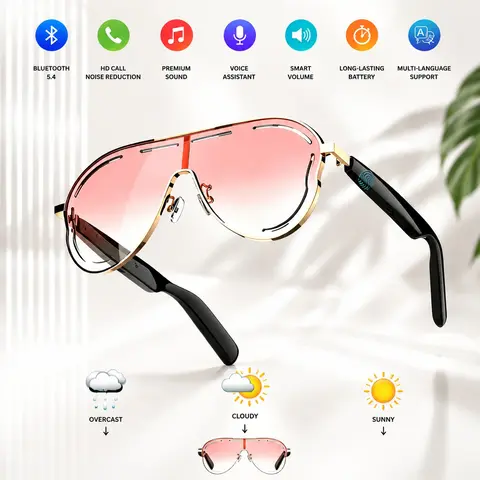 AI Smart Audio Sunglasses, Bluetooth-compatible Multi-Language Translation, Open-Ear Speakers with Auto Wear Detection, UV-Protection Sweat-Proof Lenses, for Travel, Navigation, Meetings & Business, Multifunctional Audio Sunglasses