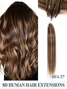 8d Micro Link Hair Extensions Human Hair Micro Bead Hair Extensions Straight Human Hair Ash Blonde Highlighted Bleach Blonde 50 Strands Nano Ring Invisible Mini Silicon Beads Microlink Hair Extensions