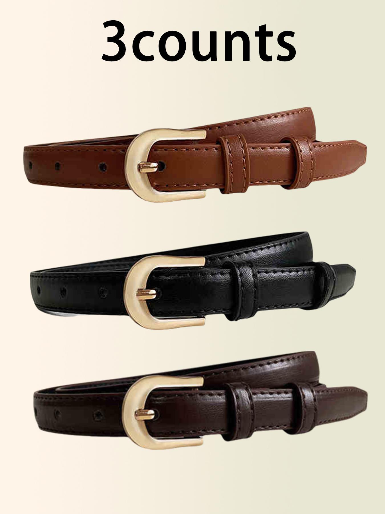 Elegant & Versatile: 3-Piece Square C Belt Set for Women Minimalist Gold Buckle belts for woman sold on Temu United States main image 2