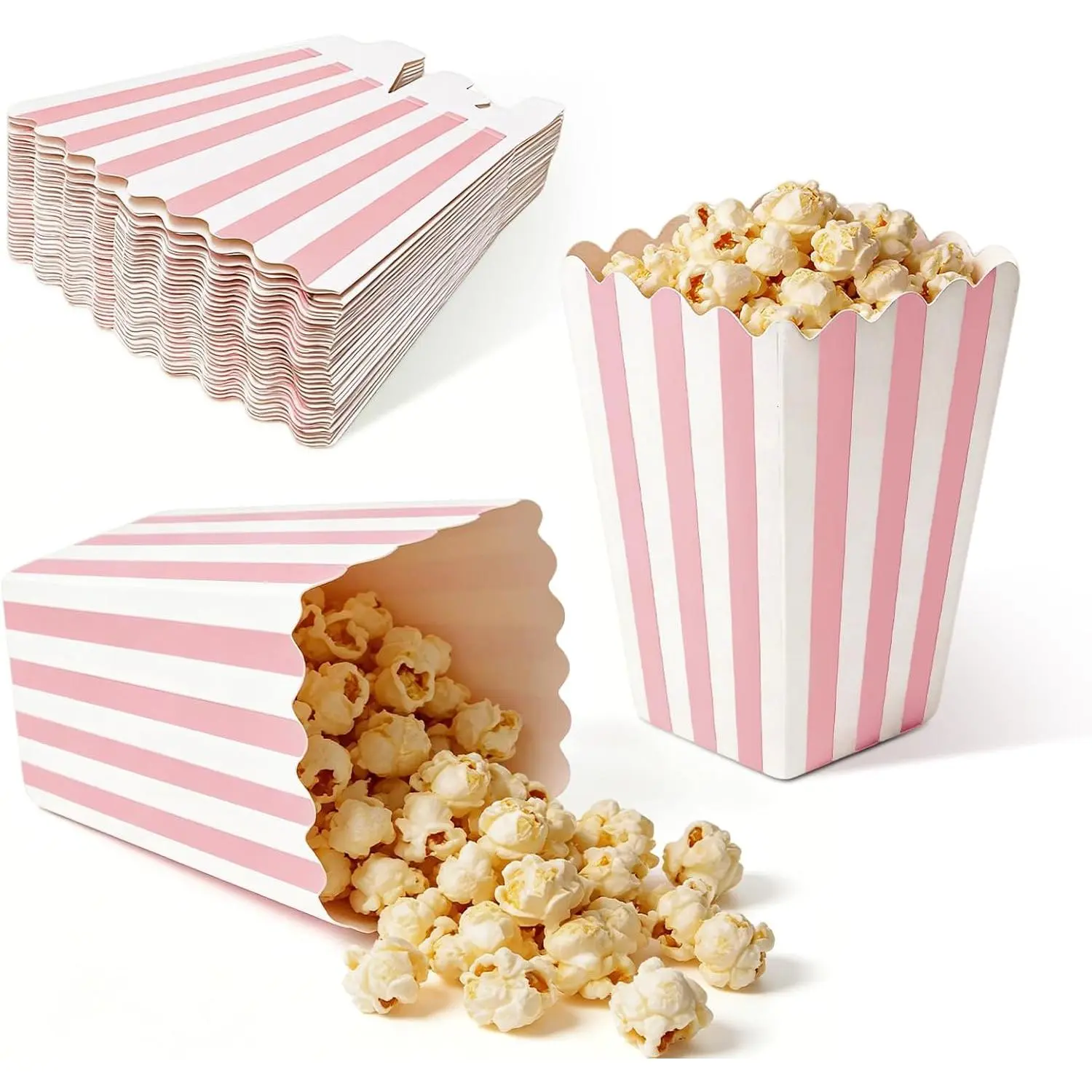 32 Pack  Popcorn Boxes, 4.6" x 2.7" Small Paper Popcorn Containers,  and White Striped Popcorn Buckets for Movie Night, Cinema, Party, Birthday
