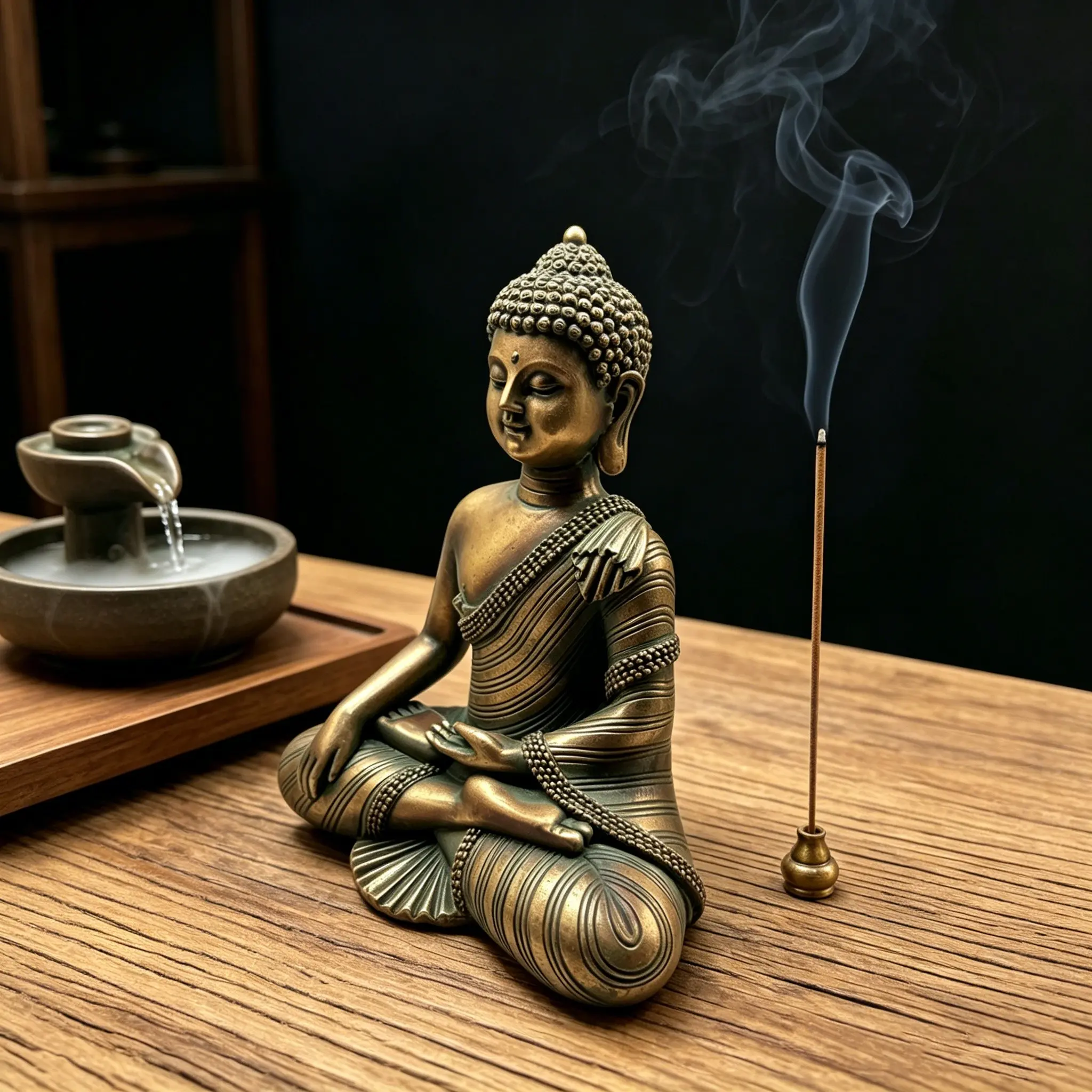 Large Copper Color Seated Buddha Statue, Resin Garden Ornament, Spiritual Decor for Gardens, Courtyards, Tea Rooms, Outdoor Spaces, Decorative Sculpture