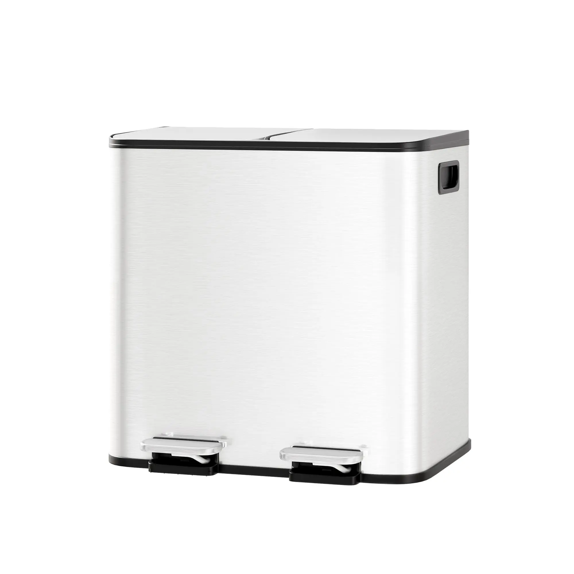 30L Dual Compartment Trash Can – Stainless Steel Kitchen Bin with Two 15L Removable Buckets – Pedal Soft-Close Lid for Waste Separation