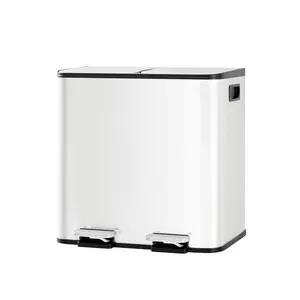 30L Dual Compartment Trash Can – Stainless Steel Kitchen Bin with Two 15L Removable Buckets – Pedal Soft-Close Lid for Waste Separation