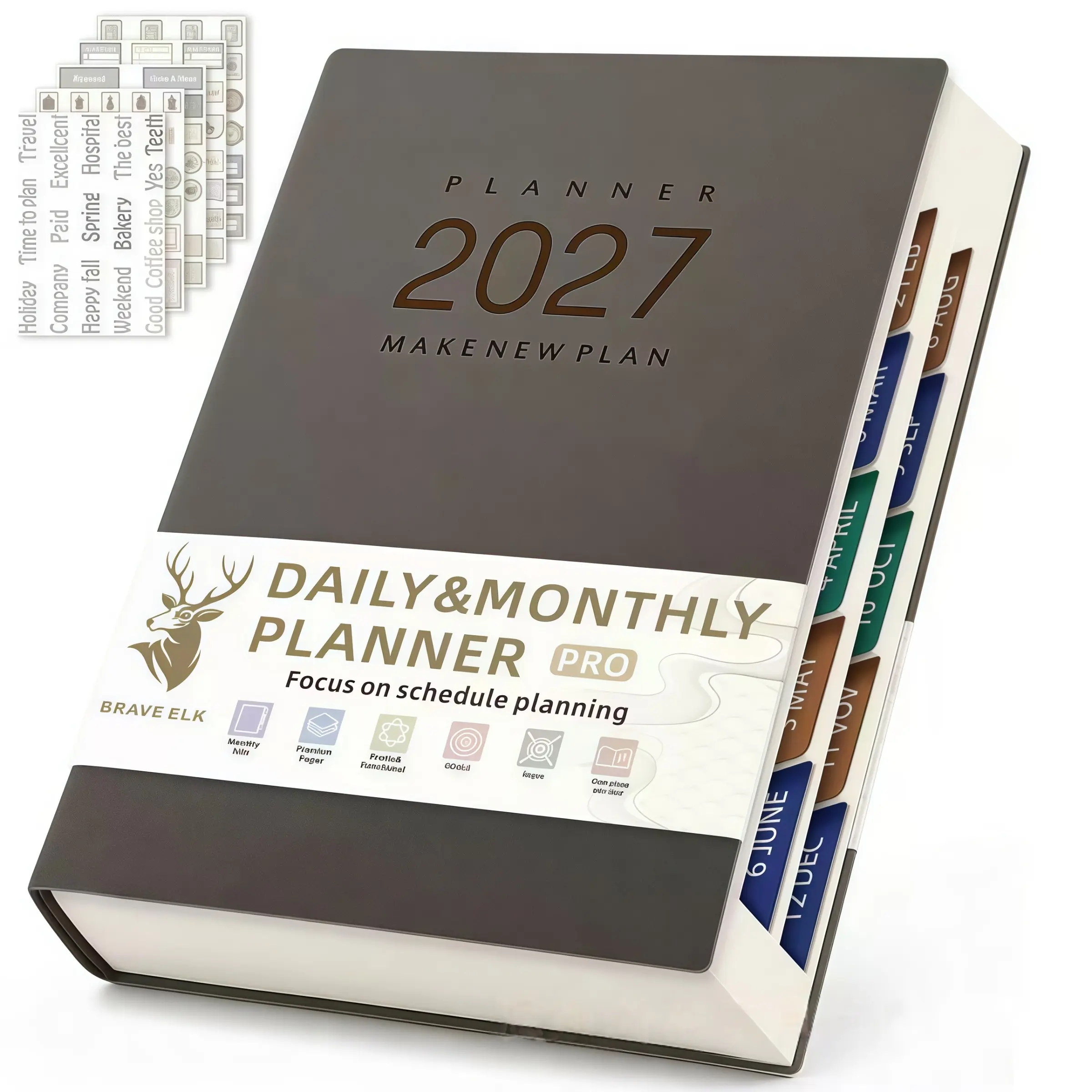 2027 Year Planner, Yearly Planner, Dual Daily/monthly Planning, A5 Hardcover Notebook, 15-Minute Time Scale, Budget Tracker, Habit Tracker, Project Plan, Ribbon Bookmark, Ideal for Work, School, Business, Personal Use, Gift for Men and Women