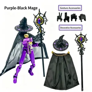 Halloween Wizard Dummy Fantasy Model Figurine, Magical Desktop Game Statue, Unique Desk Decor, Includes Witch Hat, Cape, Wand, Extra Hands