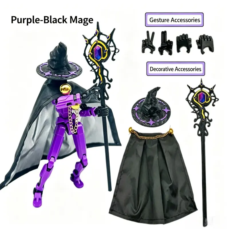 Halloween Wizard Dummy Fantasy Model Figurine, Magical Desktop Game Statue, Unique Desk Decor, Includes Witch Hat, Cape, Wand, Extra Hands, Character Figurine