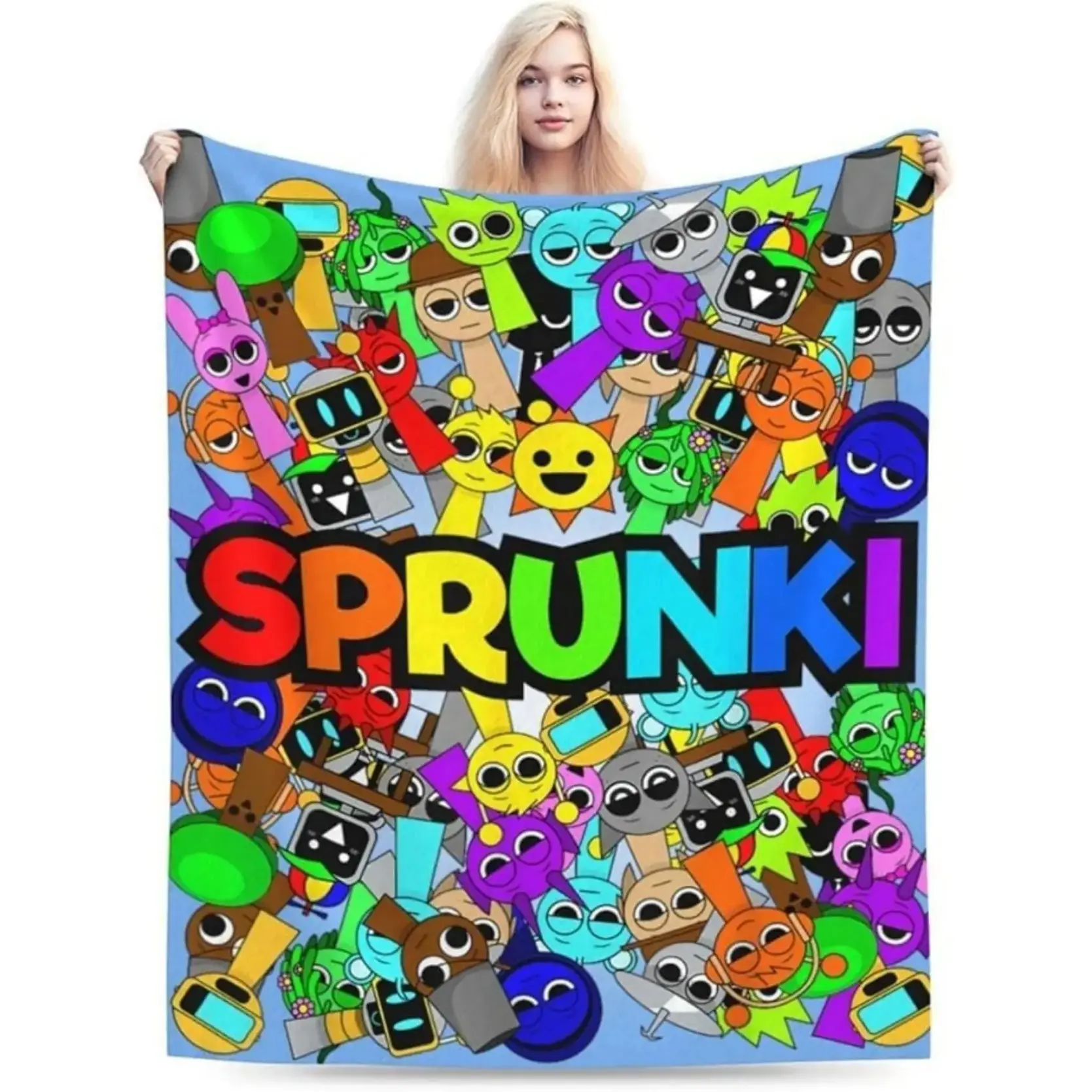 Incredibox Game Sprunki Flannel Blanket for Kids Boys - Breathable, Lightweight Summer AC Throw, Video Games Gamer Room Decor, Durable 1-Piece Geometric Print Bedding Essential, Travel Car Birthday Gift for Fans, One-Piece