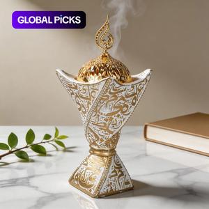 Arabic Text Relief Incense Burner, Ramadan Bukhoor Burner, Home Wedding Valentine Gift, Resin Decorative Ornament, Yoga Meditation Aromatherapy, Incense Holder