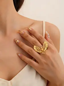 Luxurious Dubai Middle East Eagle Ring, 21k Gold Plated, Arabic Hip Hop Bollywood Fashion Jewelry, Adjustable Copper Ring