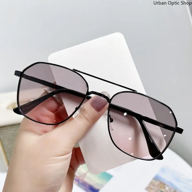 Chic Square Sunglasses with Double Bridge Metal Frame, Unisex Street Fashion Style with UV Protection, Glasses, Men's Sunglasses