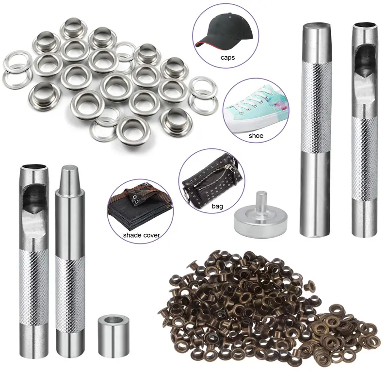 80pcs Multi-Size 4-12mm Solid Metal Eyelets Kit Pack - Copper & Silver Grommets with Punch Die Tool Set, Tools and Gadgets for Leatherwork, Hanging Decor Home Supplies