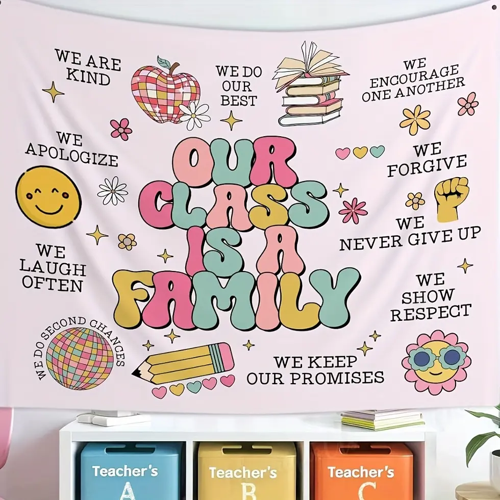 Printed Pastel Retro Inspirational Tapestry - Polyester, Multi-Size, Machine Washable, Lightweight Photo Backdrop, Positive Message Home Decor Gift for Elementary Classroom Back to School Supplies