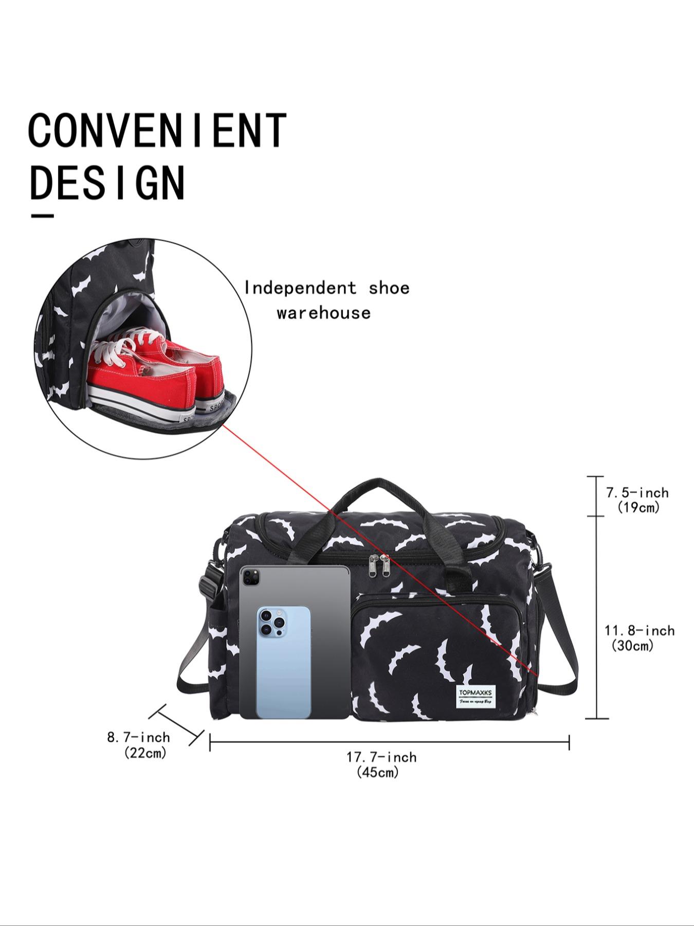 Unisex Bat Pattern Travel Bag, 2025 Halloween Large Capacity Duffel Bag with Wet Bag Shoe Compartment, Lightweight Carry-On Luggage Bag for Sports Fitness, Yoga, Travel Duffle Bag