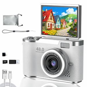 foldable screen student camera, vintage ccd film camera, beginner digital camera, built-in 1080p game & filter functions, includes storage bag & card, portable travel camera