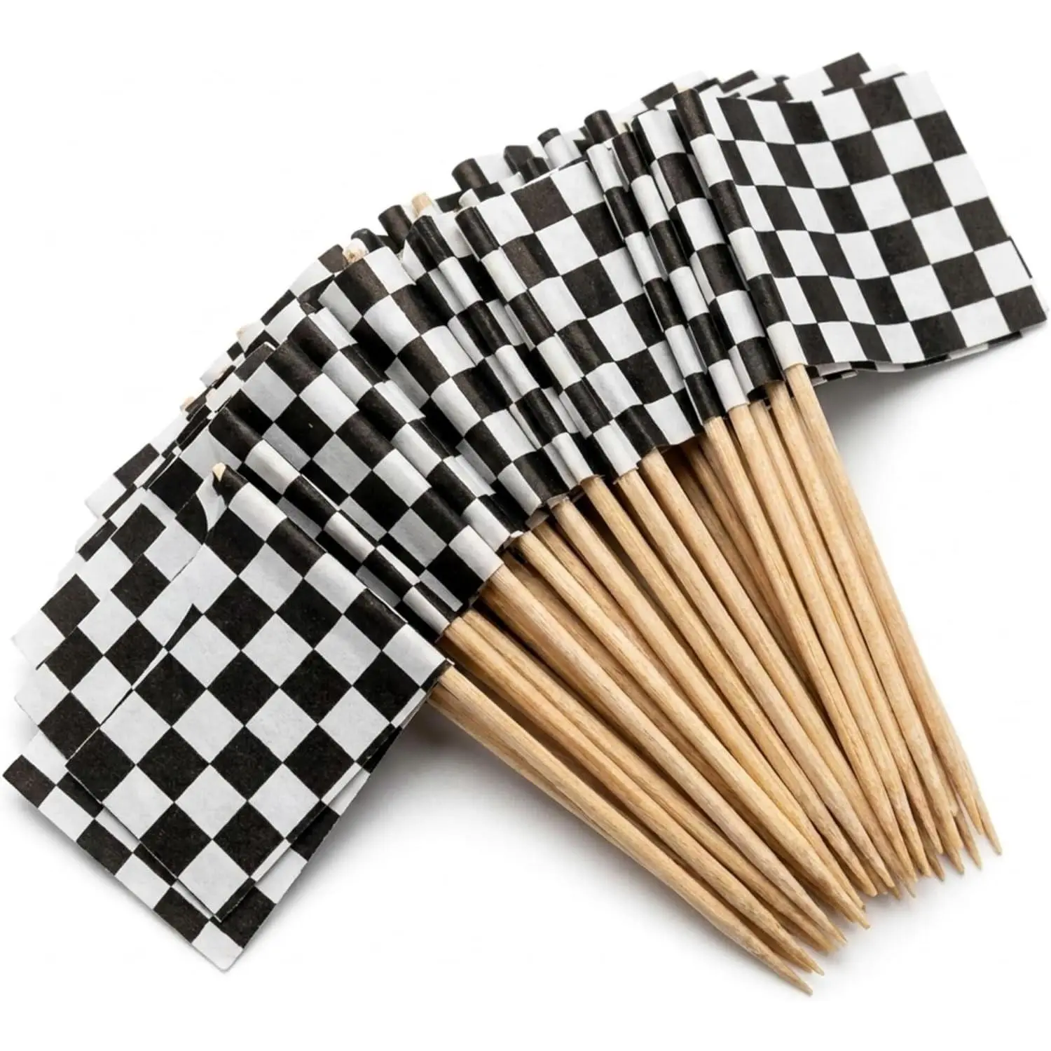 Performore 100-Pack Checkered Racing Flag Toothpick Set, Mini Cupcake Topper Mini Flags, Kitchen Tableware Decoration Supplies for Birthday Party, Appetizers