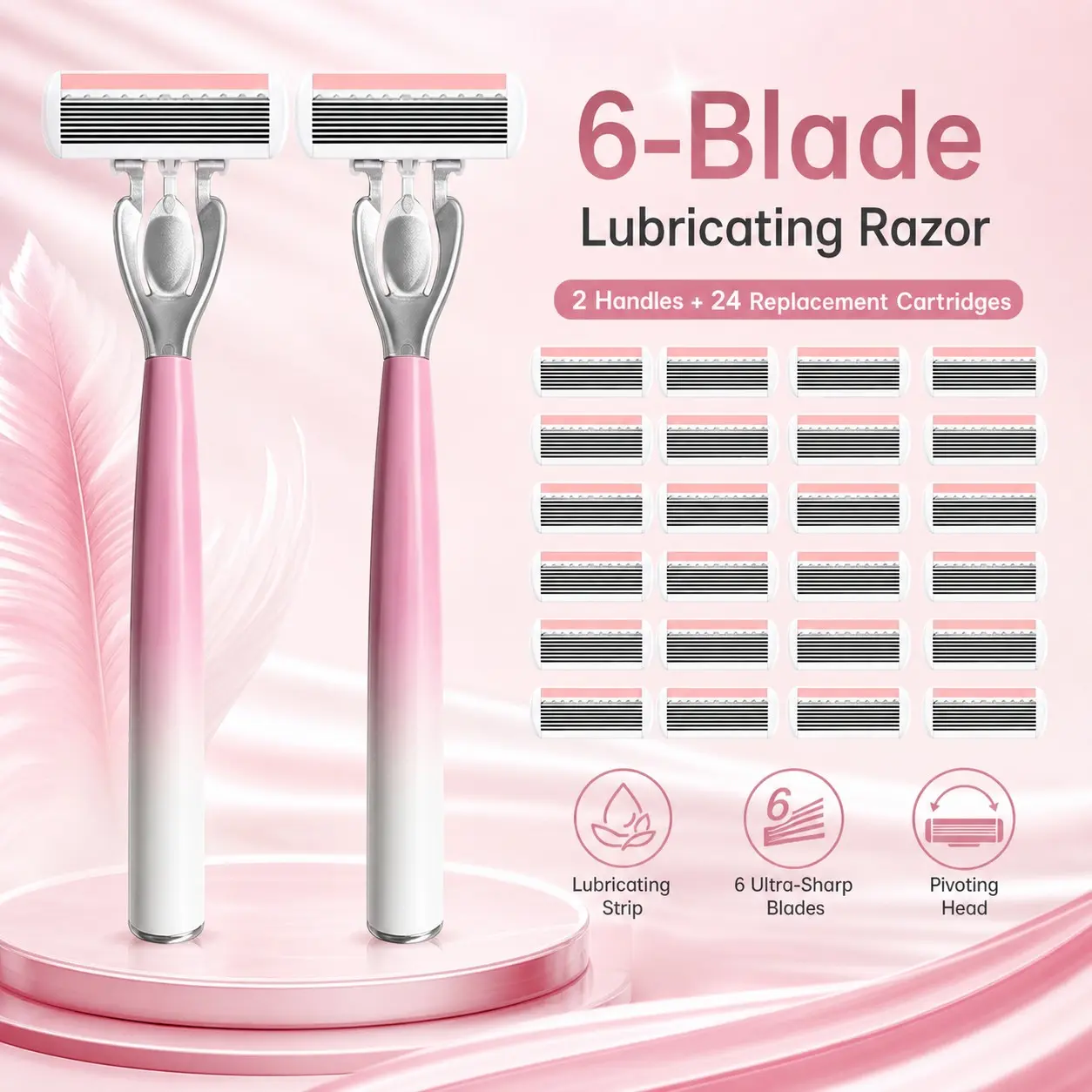 Gradient Women's Razor Set, 2 High-Profile Razors + 24 Replacement Heads, Smooth Shaving, Gentle Skin Care, Home Use