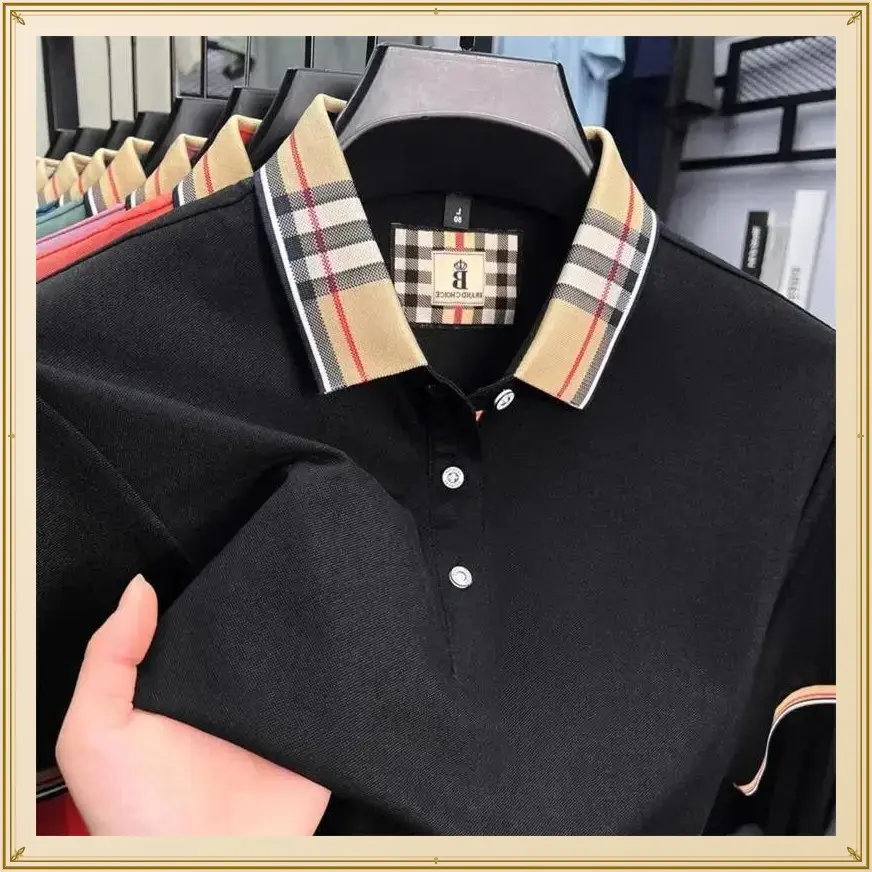 Men's Summer New Silk Cotton Breathable Fashion Top Casual Business Plaid Lapel Short Sleeve T-Shirt Lightweight Comfortable Daily Office Outfit Versatile Stylish Buttons DesignGift（gift）Gift