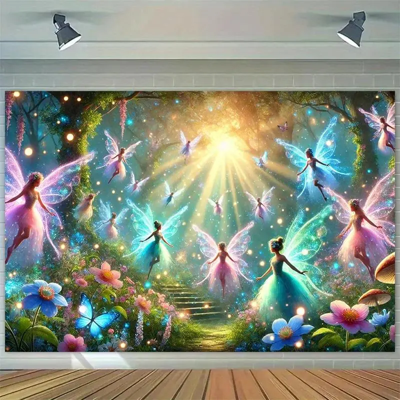 VIKAMA Enchanted Forest Fairy Wall Hanging Birthday Party Studio Decor Tapestry for Living Room or Bedroom Wall Background Cloth