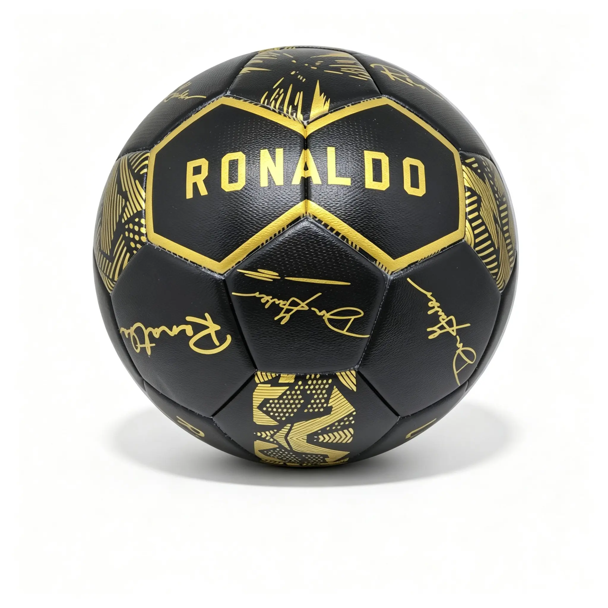 C Ronaldo Gold Memorial Soccer Ball, Size 5 Training Football, PU Material, Waterproof, Anti-Slip, Trendy Print, Sports Gift