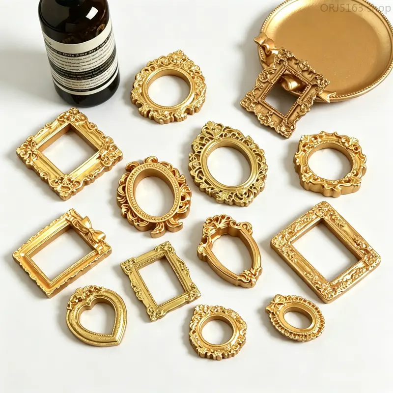Vintage Baroque Frame Resin Charms - Retro Classic Smooth Surface DIY Craft Pendants for Phone Cases, Handmade Ornaments, Brooklyn Fashion Costume Jewelry Accessories