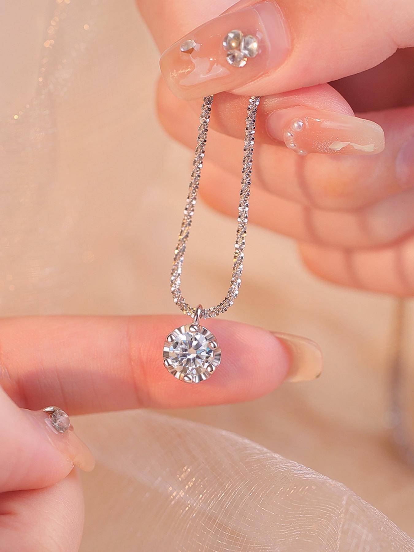 S925 Sterling Silver Synthetic Moissanite Necklace, Fashionable Pendant Necklace for Women & Girls, Trendy All-match & Exquisite Jewelry for Birthday Gift