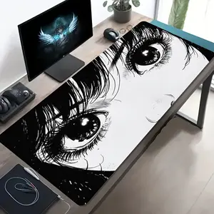 A Large Electronic Sports Gaming Mouse Pad Featuring a Black And White Hand-Drawn Close-Up of a Eyes, with a Non-Slip, Washable Rubber Base. This Oversized Desk Mat Is Perfect for Office Additions, Computer Decorations, And Desktop Embellishments