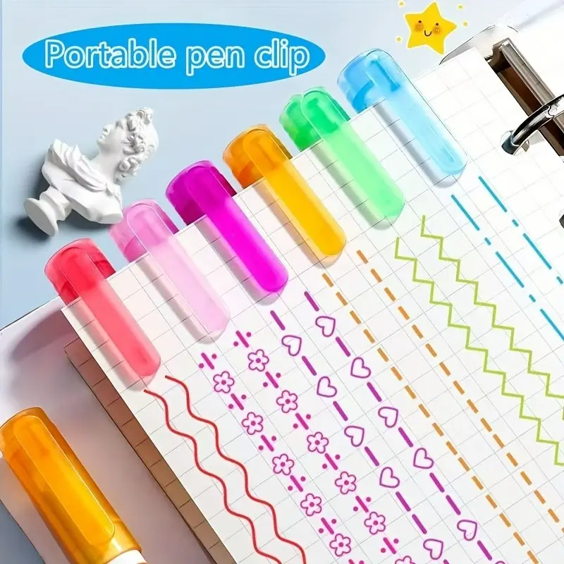 6 flower outline pens with different curve gauges, with different curve shapes. Stationery is used for taking notes and marking colored pencils.
