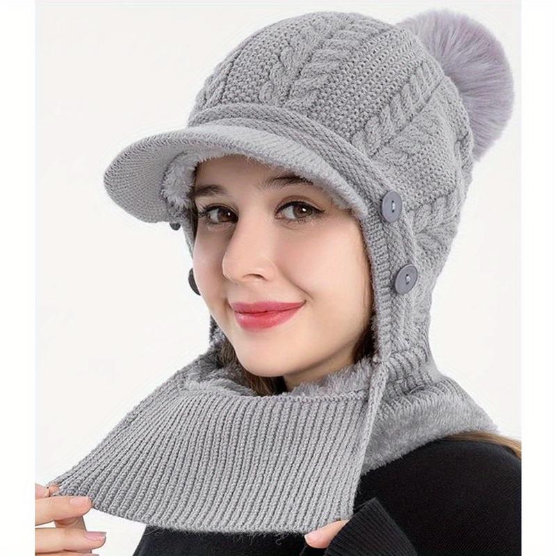 1PC Winter Women's Pullover Ear Warmer Hat Scarf Mask Combo – Thick Fleece-Lined Knitted Ski Cap for Cold Weather, Cable Pattern Beanie with Slouchy Fit, Soft Windproof Design for Outdoor Sports and Daily Wear unique funny trucker autumn baseball witch