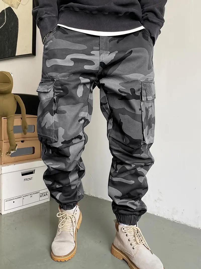 Men's Camo Print Multi-pocket Cargo Pants, Casual Loose Fit Water-repellent Fabric Trousers for Outdoor Work, Pants for Men, Men's Bottoms for All Seasons, Men's Clothing, Casual Sports Trousers