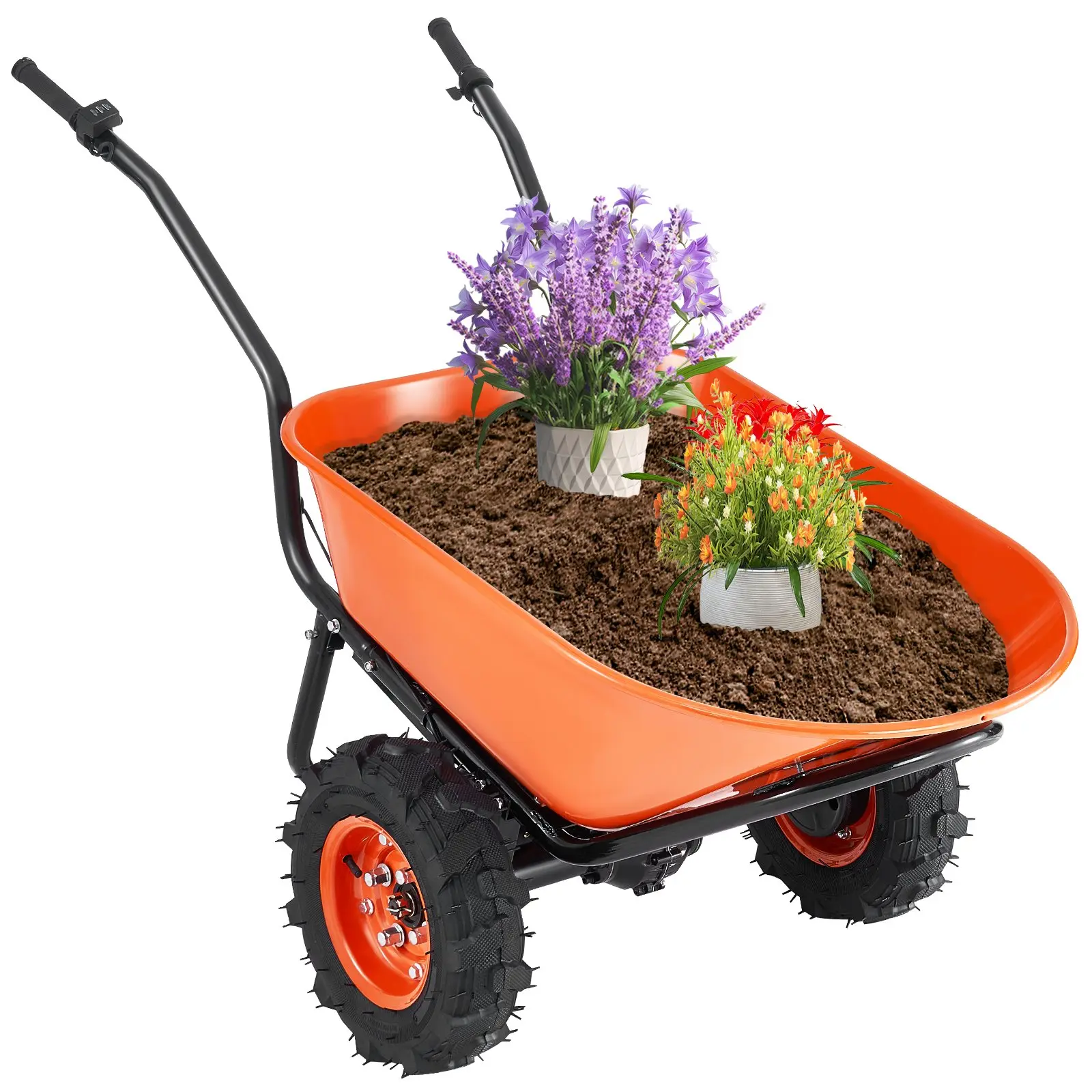VEVOR Electric Wheelbarrow Cart, 500W Powered Utility Garden Wagon Dump Cart, 4.5 Cu Ft Load 573 lbs Capacity with Metal Handle 16" Track Wheels, Two Wheel Barrow Yard Cart Wagons for Lawn Farm
