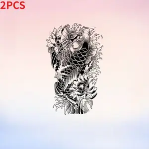 2PCS Koi Fish Arm Waterproof Temporary Tattoo Sticker, Long-lasting Waterproof for 1-2 weeks, Realistic Semi-Permanent Fake Tattoo