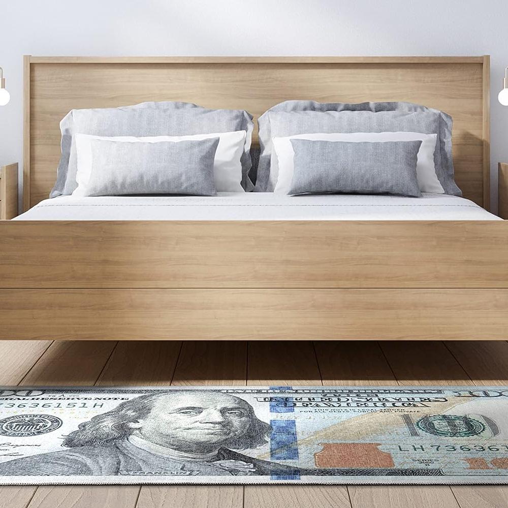 $100 Bill Runner Rug, Washable Non-Slip Rubber Back Hallway Rug, Modern Money Print Carpet for Kitchen Bedroom Entryway
