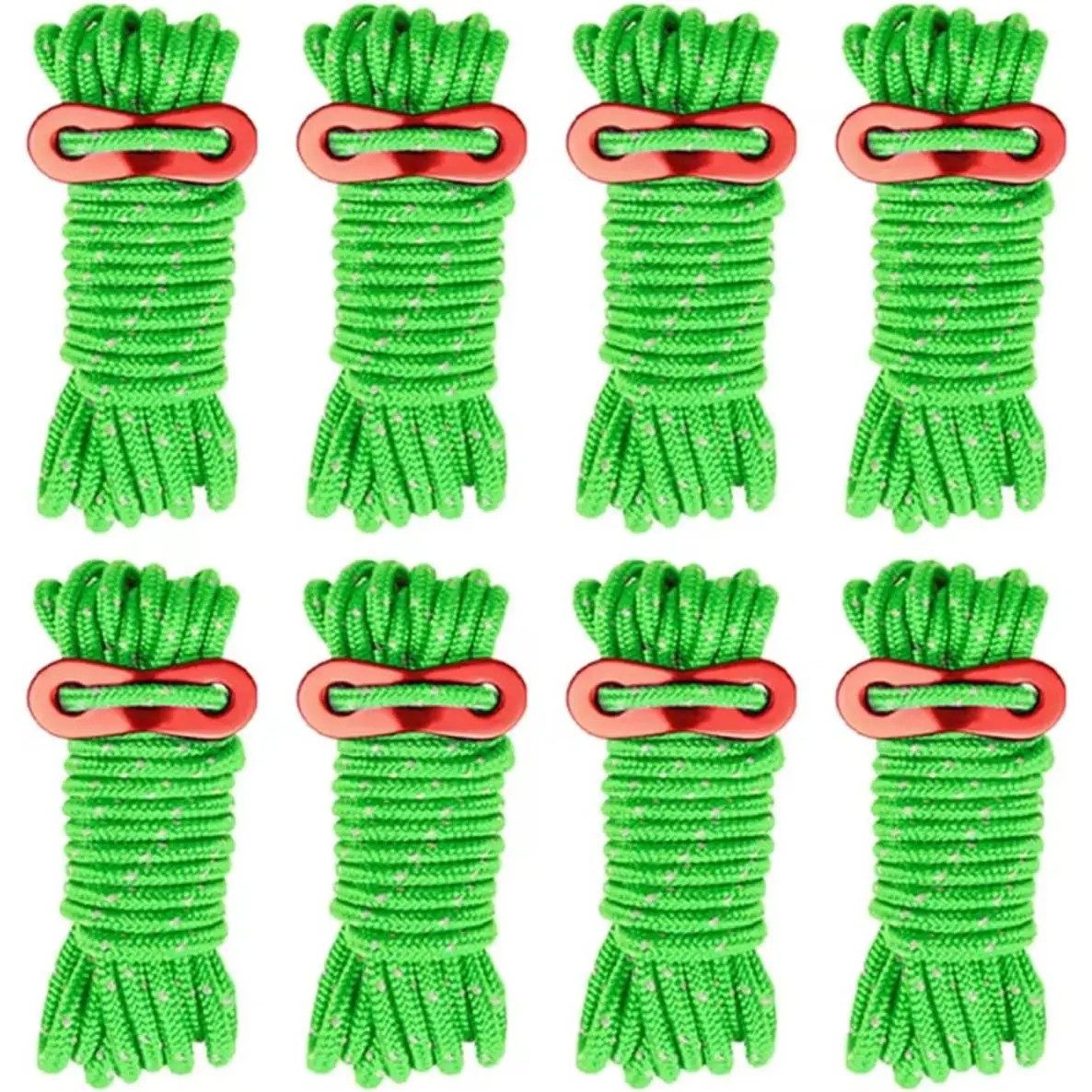 8 Pack 4mm Guy Lines Ultralight Tent Cords with  Adjuster Tensioner Outdoor Camping Guylines Ropes for Tent Tarp,Camping,Hiking Backpacking (Green)
