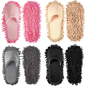 4 Pairs Removable Microfibre Mop Slippers, Washable Floor Cleaning Shoes for Women Men Home Office Kitchen, Dusting Slippers (Large)