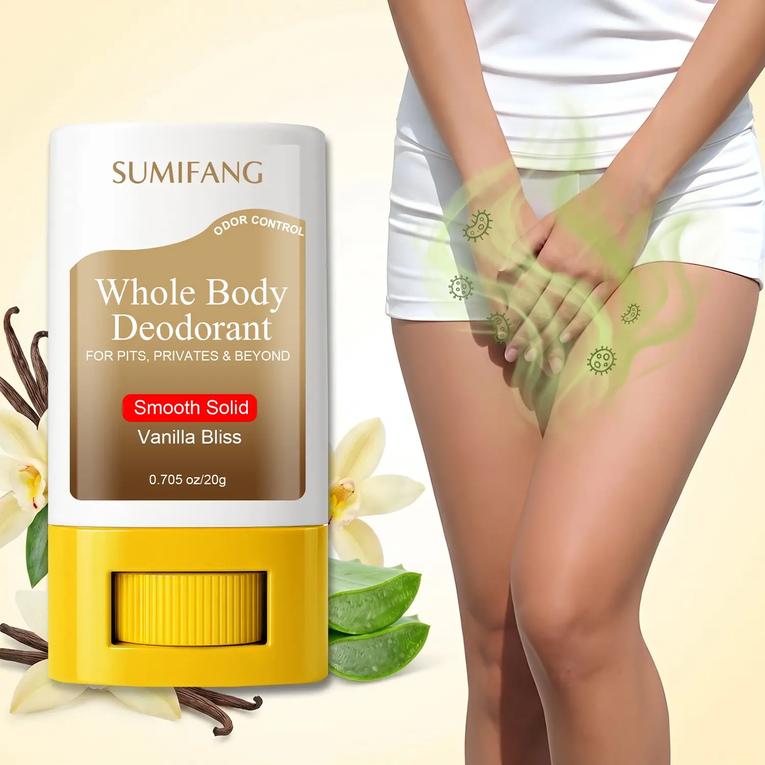 SUMIFANG Whole-Body Deodorant Stick (20g) – Shea Butter + Hyaluronic Acid: Softens skin, soothes irritation, and provides long-lasting Vanilla freshness; locks in freshness, repairs and nourishes the skin, and prevents odor.