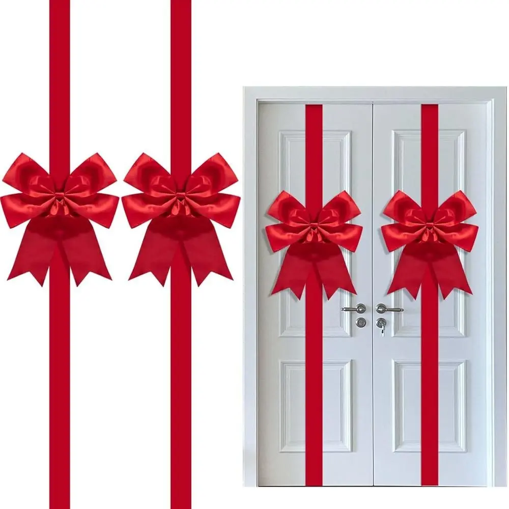 2-Pack 14.2ft Giant Christmas Door Bow Decor, Adjustable Velvet Ribbon Bow, Holiday Home Festival Decoration for Cabinets and Doors