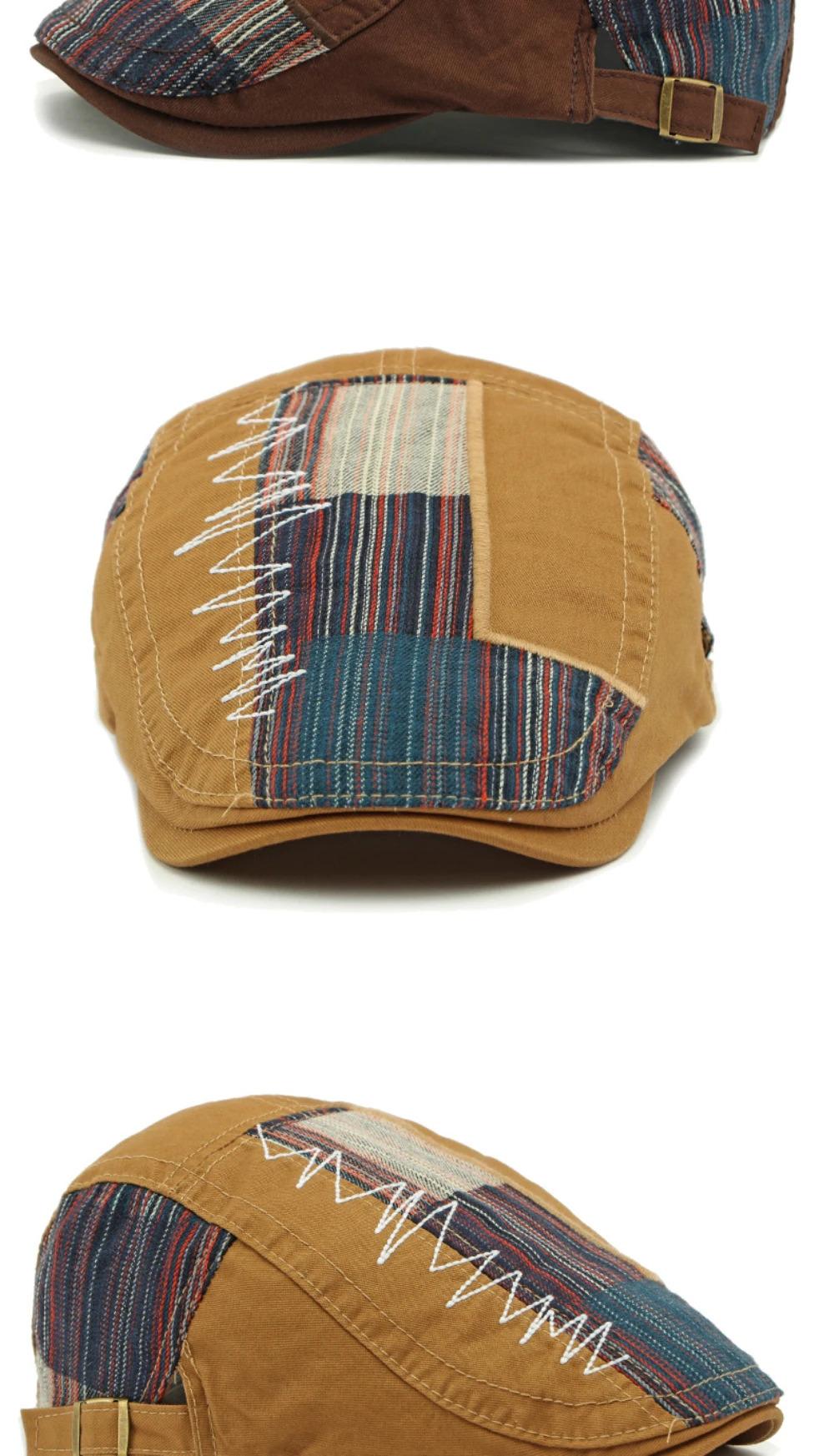 HT4806 Beret Cap Spring Summer Autumn Hats for Men Women Vintage Patchwork Beret Hat Male Female Ivy Flat Cap Adjustable Berets