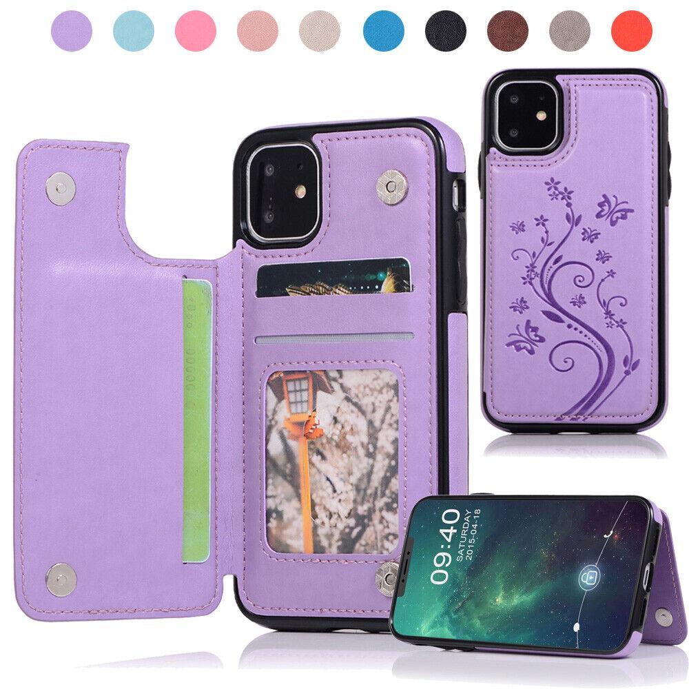 HISTORYOO Card Slots Case For iPhone 17 Pro Max Air 17 16 15 14 13 12 11 Pro Max 16 15 14 Plus / Pro Wallet Card Holder Stand Durable Magnetic Clasp Soft TPU Shockproof Back Cover Flower Butterfly Pattern Bumper Rubber Retro PU-Leather Phone Case