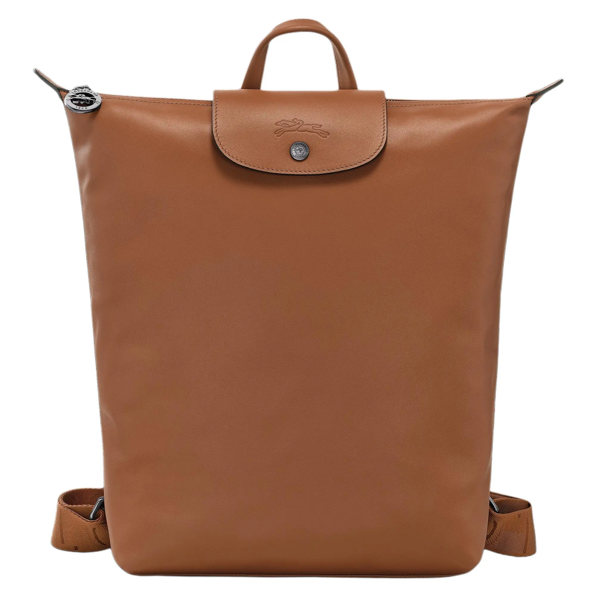 Longchamp Le Pliage Xtra Embossed Logo Adjustable Wide-Strap Leather Backpack for Men and Women, Cognac