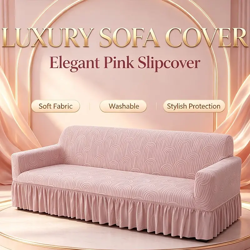 Full Wrap Couch Cover, Thick Stretch Sofa Slipcover with Decorative Ruffle Skirt, Fits Most 1 2 3 4 Seat Couches, Pet Proof & Washable Sofa Protector, Grey